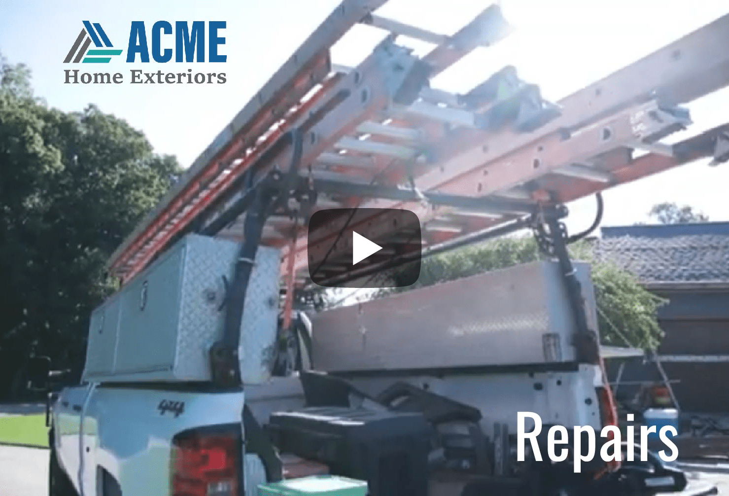Acme vehicle seen from behind carrying materials. Repairs written and play button.